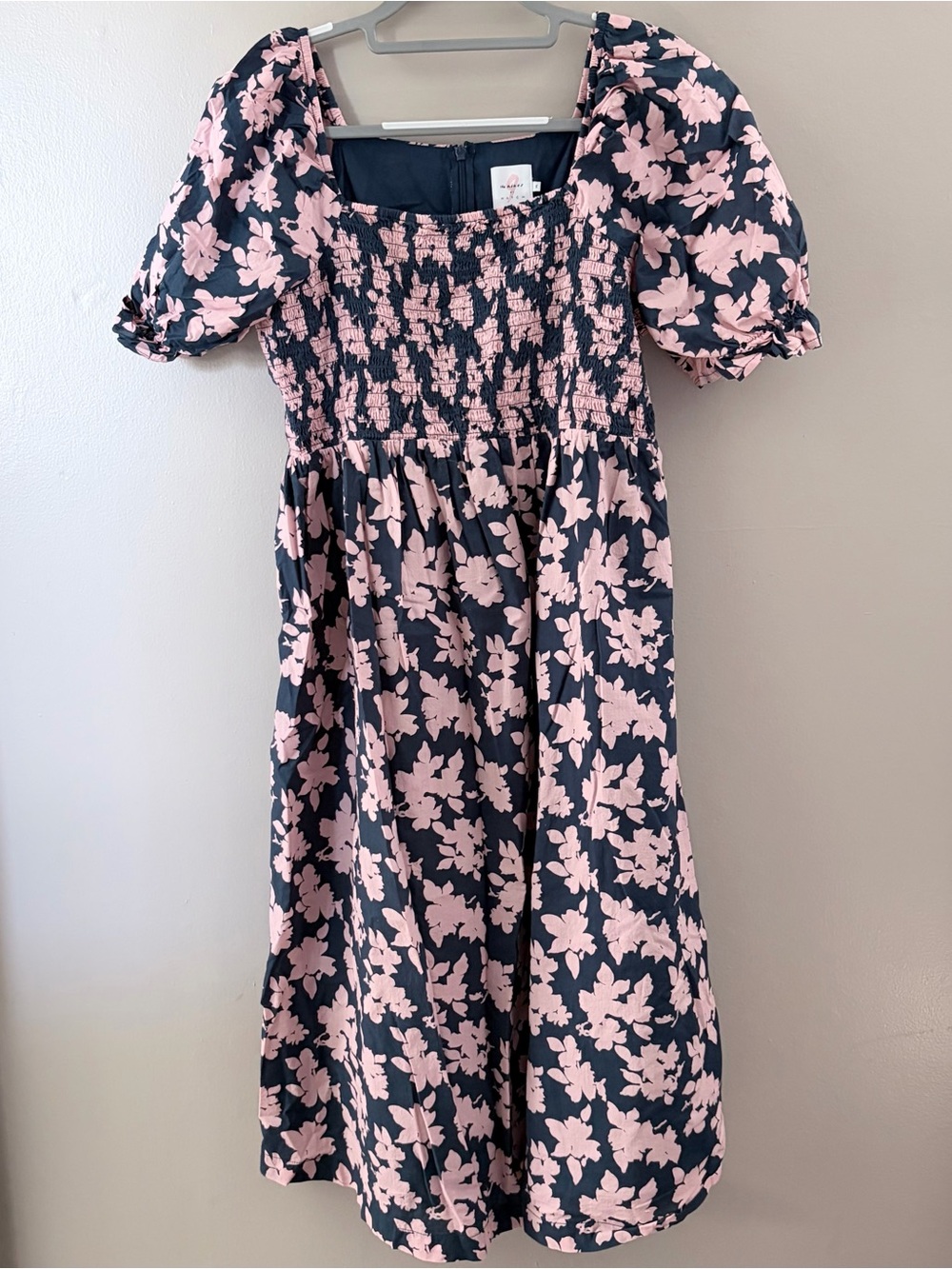 The Nines by HATCH Navy Pink Floral Smocked Maternity Midi Dress Size XL